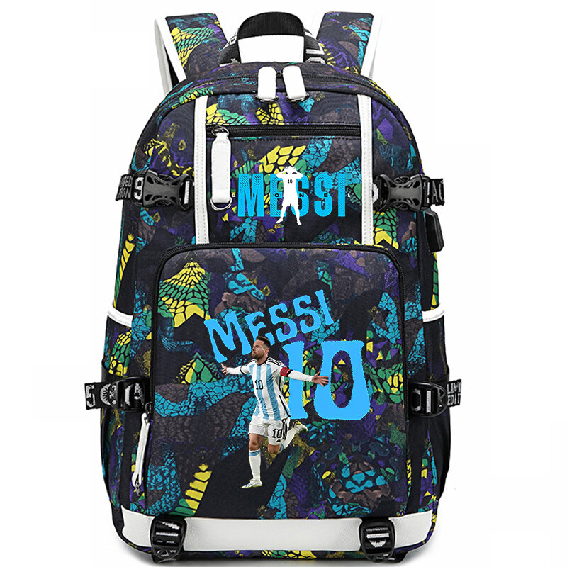messi printed youth backpack student school bag large capacity outdoor travel bag suitable for boys and girls