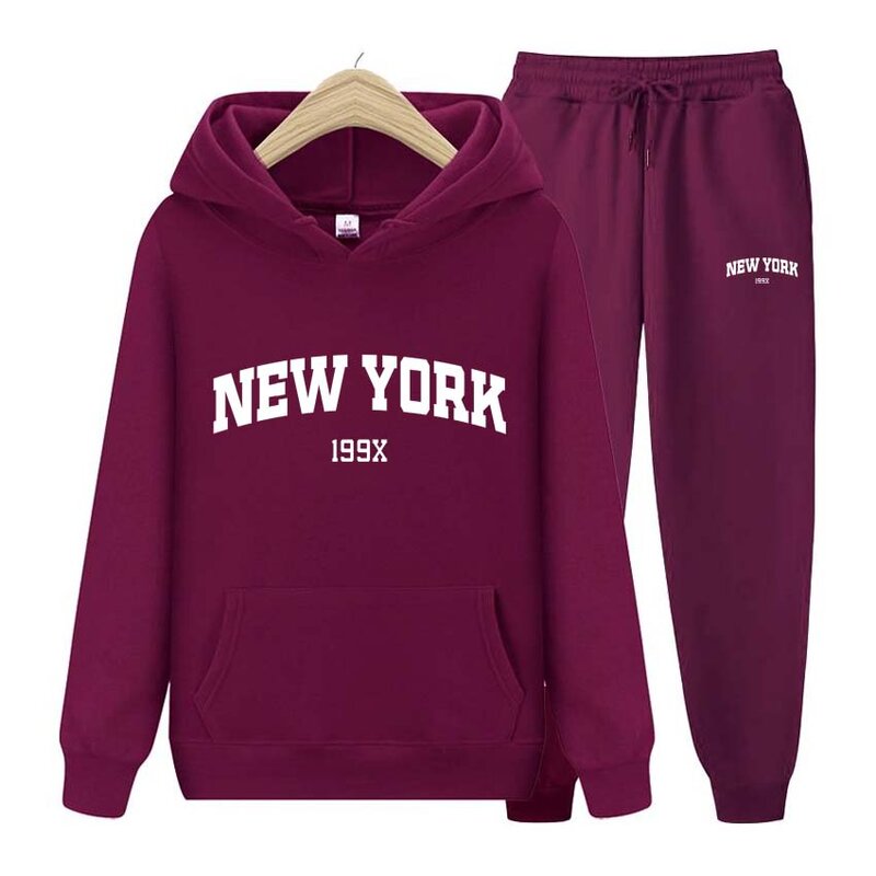 Setelan baju Jogger pria dan wanita, hoodie olahraga cetakan baru YORK, bawahan Jogger dua potong musim gugur dan dingin