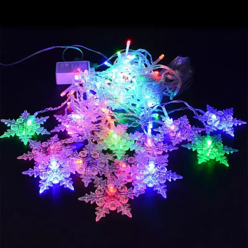 Cadena de luces LED de copos de nieve de Navidad, cortina de luces impermeable, fiesta de vacaciones, se puede conectar a luces de hadas onduladas, decoración de Navidad