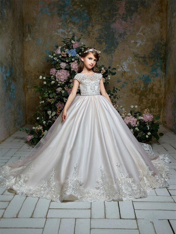Платья для девочек с цветочным рисунком для свадьбы, женское платье с коротким рукавом, женское платье принцессы для первого Святой причастия