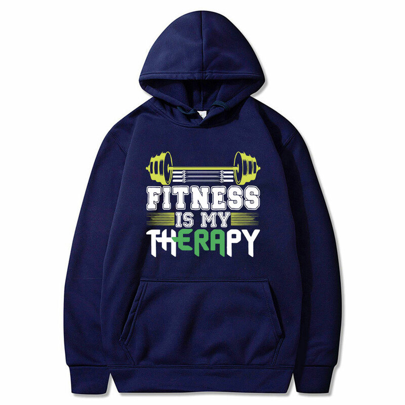 Lustige Fitness ist meine Therapie Meme Print Hoodie männlich lässig Langarm übergroße Hoodies Männer Frauen Fitness-Studio Vintage Sweatshirt