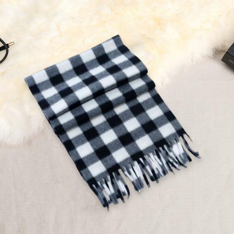 Plaid Scarf Plaid Print Tassel Winter Scarf for Unisex Thick Warm Soft Double-sided Plush Long Wide Neck Protection Lady Fall
