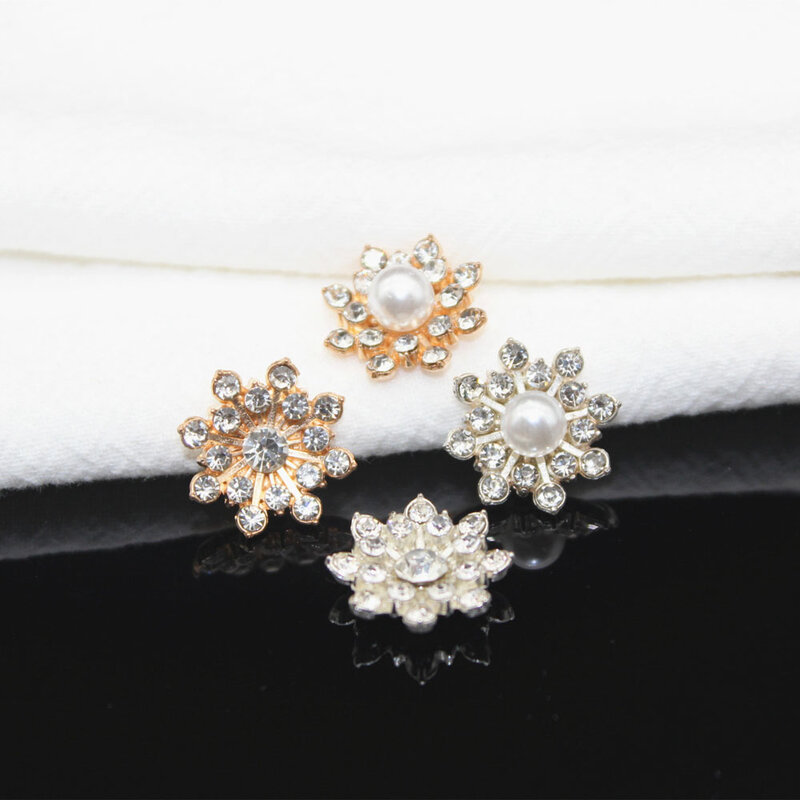 Breloques à ongles en alliage de fleur 3D, 10 pièces/lot, perles de diamant complet 16*16mm or/argent, strass de flocon de neige, décorations métalliques pour ongles