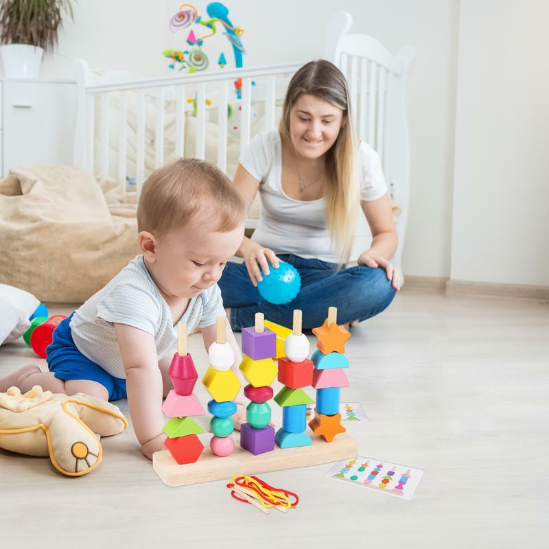 Mainan manik-manik sekuens bentuk yang cocok Set mainan untuk anak-anak mainan susun warna untuk rumah taman kanak-kanak mainan pendidikan dini untuk
