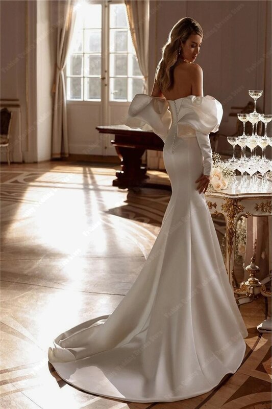 Классические блестящие атласные свадебные платья 2024, платье-Русалка с открытыми плечами для официальной вечеринки, нарядное платье с запахом для пола, платья