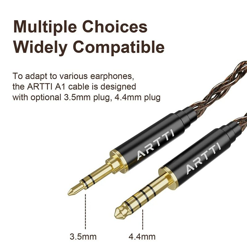 ARTTI-A1 Earphone Upgrade Cabo, cabo de auscultadores com fio, Cabo Monitor, MMCX, 0,78 milímetros, 2Pin Connector, 3,5 milímetros, 4,4 milímetros Plug, Núcleo 4