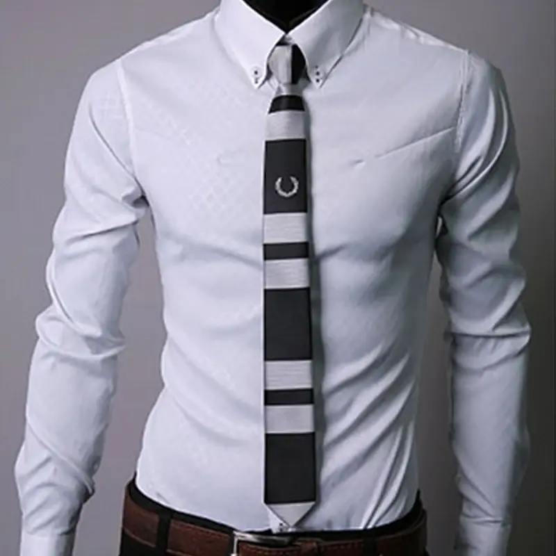 Cienkie Męskie Koszule W Kratę 2024 Solidne Męskie Koszule Biurowe W Kratkę Długi Rękaw Slim Biała Koszula Męska Koszulka Towarzyska Homme Odzież