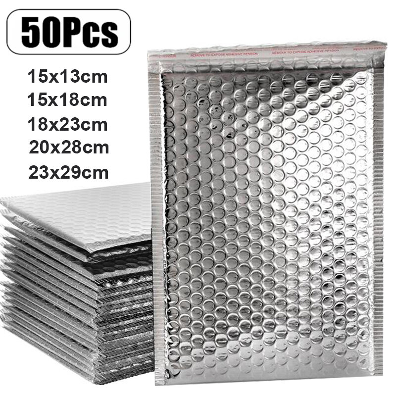 50Pcs Bubble Mailers Aluminized Foil Bags Laser Shipping Envelopes Self Seal Postal Bags Gift&Book Express Packaging Bags