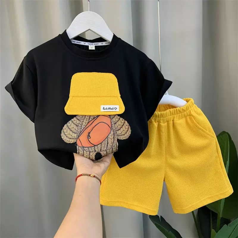 Детская одежда летний комплект для мальчиков Новинка 2024 Детская футболка с коротким рукавом шорты Комплект из двух предметов