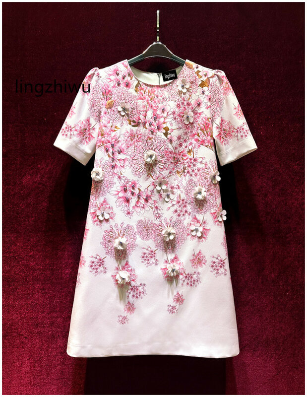 فستان مطبوع من Lingzhiwu بتصميم زهور ثلاثي الأبعاد ، فستان فاخر نحيف ، أنيق ، وصل حديثًا ، جودة عالية