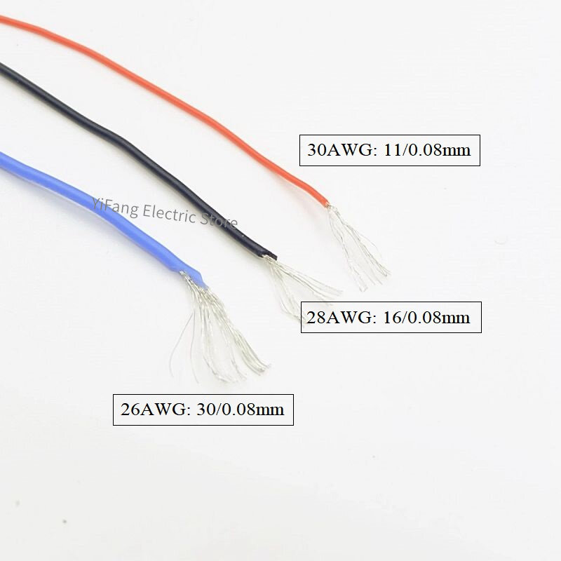 Cable de cobre de goma de silicona Súper suave, resistente al calor, Cable electrónico Ultra Flexible, Cable de alta temperatura, 5M, 10M, 30AWG, 10AWG