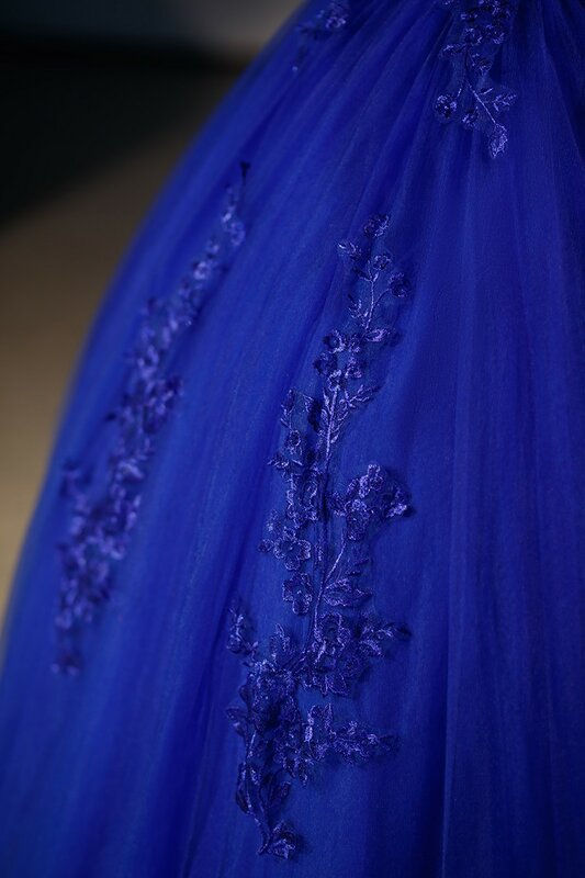Gaun pesta bahu terbuka biru baru musim panas gaun pesta bunga elegan gaun pesta dansa renda klasik ukuran Plus