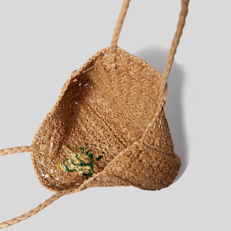 New Flower Straw Woven Women's Shoulder Bag High Quality Designer Fashion Woven Bags for Women Summer Straw Bucket Basket Bag