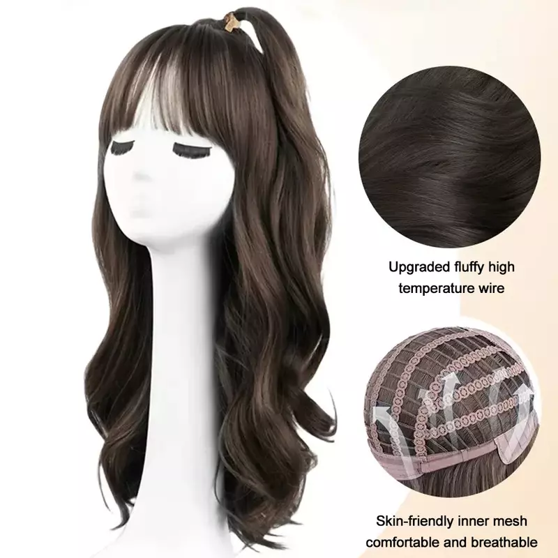 ALXNAN HAIR Wavy Synthetic Wigs for Women Natural Wave Wigs with Bangs Heat Resistant Cosplay Hair