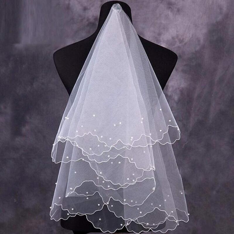 Véu De Vestido De Noiva Pérola Para Mulheres, Borda De Fita De Tule, Acessórios De Véus De Noiva