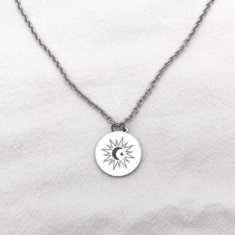 TV Series คาธ The Eclipse Ayan Khaotung Cosplay Moon Star Circular Pendant Titanium Steel Necklace Lovers Jewelry Accessories