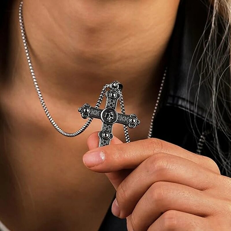 Collana con croce da uomo, gioielli in acciaio inossidabile con ala di serpente, la scelta migliore per i regali di festa degli uomini