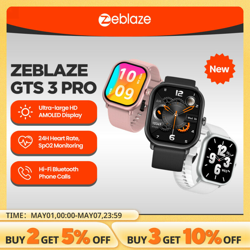 ساعة ذكية جديدة Zeblaze GTS 3 Pro تتصل بالصوت بشاشة فائقة الدقة شاشة AMOLED لتتبع الصحة واللياقة البدنية للرجال والنساء