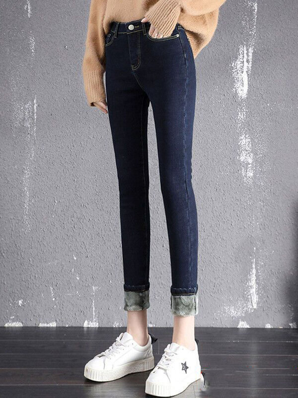 Oversize smukłe jeansy z aksamitną podszewką Spodnie zimowe pluszowe Spodnie Stretch Vaqueros średnio wysoka talia zagęścić ciepłe dżinsowe Spodnie
