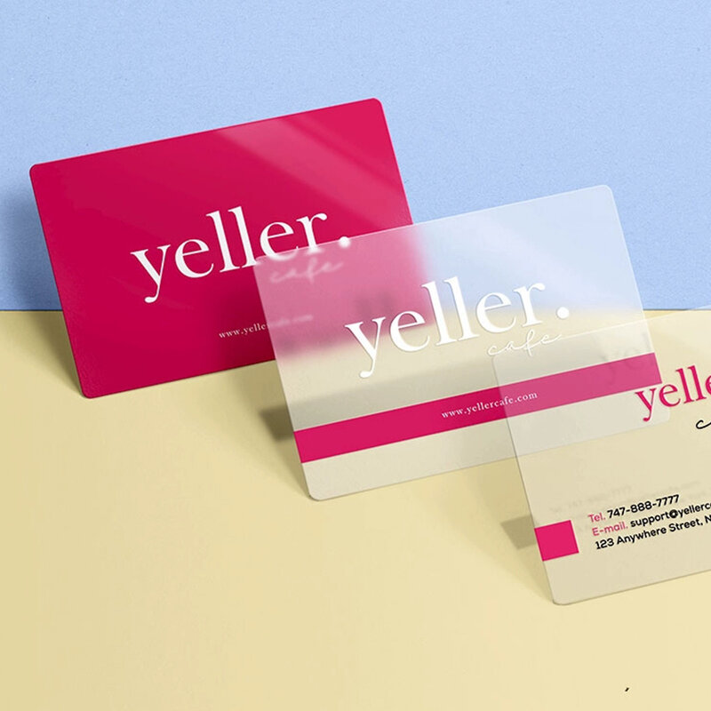 Cartão de visita pvc transparente, design gratuito, entrega gratuita, impermeável, impressão a cores, 0.38mm, arredondado