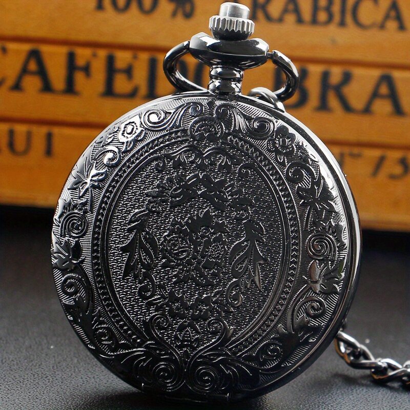 Klassische geschnitzte l48 Clam shell Taschenuhr, Retro Halskette Uhr für Männer und Frauen, hängende Taschenuhr Geschenk