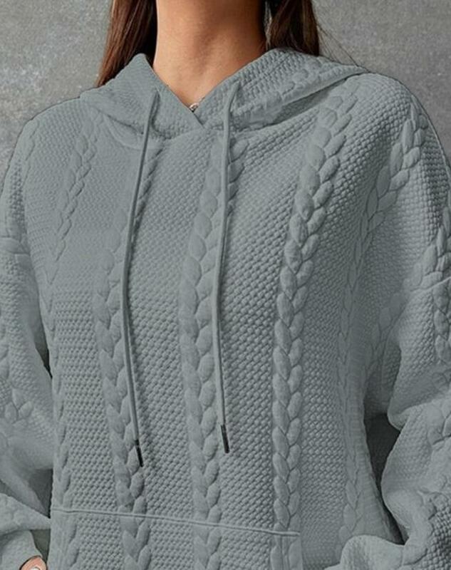 Suéter con cordón para mujer, Sudadera con capucha texturizada de trigo, diseño de bolsillo versátil, informal, moda diaria, otoño e invierno, 2023