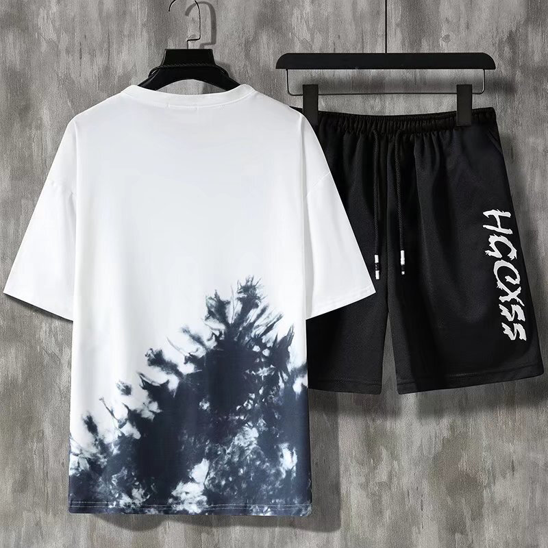 メンズ半袖Tシャツとショーツのセット,夏とアウトドアのスポーツウェア,ファッショングラデーション,2022