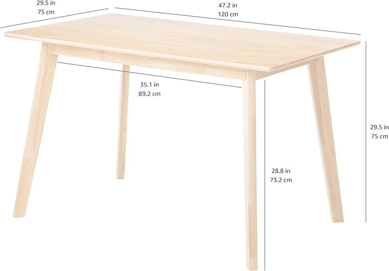 FSC-Table à manger rectangulaire en bois massif, ignorez la cuisine, bois naturel, 29.5 "P x 47.2" W x 29.5 "H
