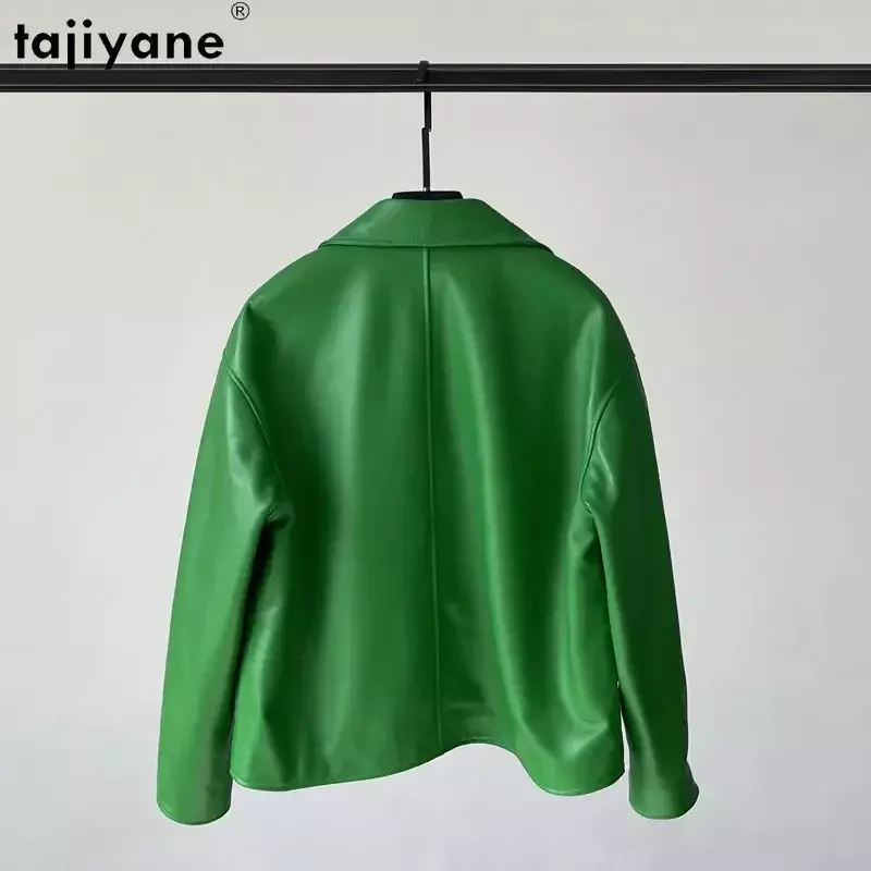 Tajiyane Genuine Leather Jacket Women Single-breasted Sheepskin Leather Coat Square Collar Leather Jackets Retro Biker Coats