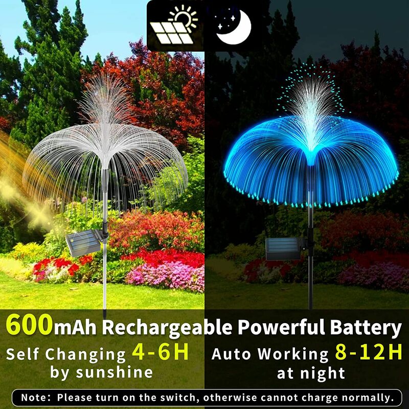 Jellyfish-Waterproof Fibra Óptica LED Light, Solar Garden Lights, Floodlight ao ar livre, Pátio Pathway Decoração, Street Lamp, 7 cores