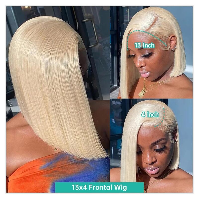 13x4 HD peruki typu Lace front ludzkie włosy wstępnie oskubane z włosami dziecka krótkie proste Bob peruki dla kobiet blond Bob peruka ludzkie włosy 613