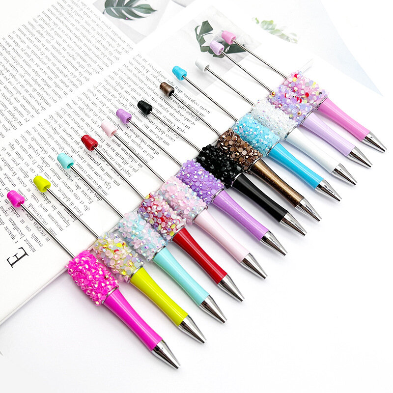 60 buah pena manik-manik berlian Resin payet pena buatan tangan DIY kreatif grosir Set stiker berlian manik-manik pena bolpoin
