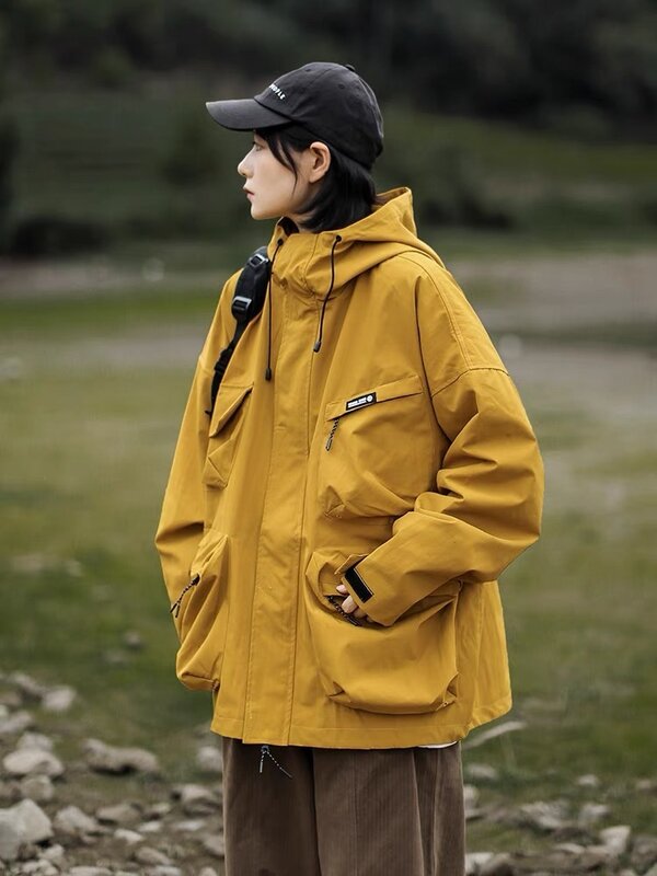 Jaqueta masculina com capuz estilo safari, corta-vento clássico, impermeável, casacos de montanhismo, exterior, casca dura, retrô americano, novo, 2024