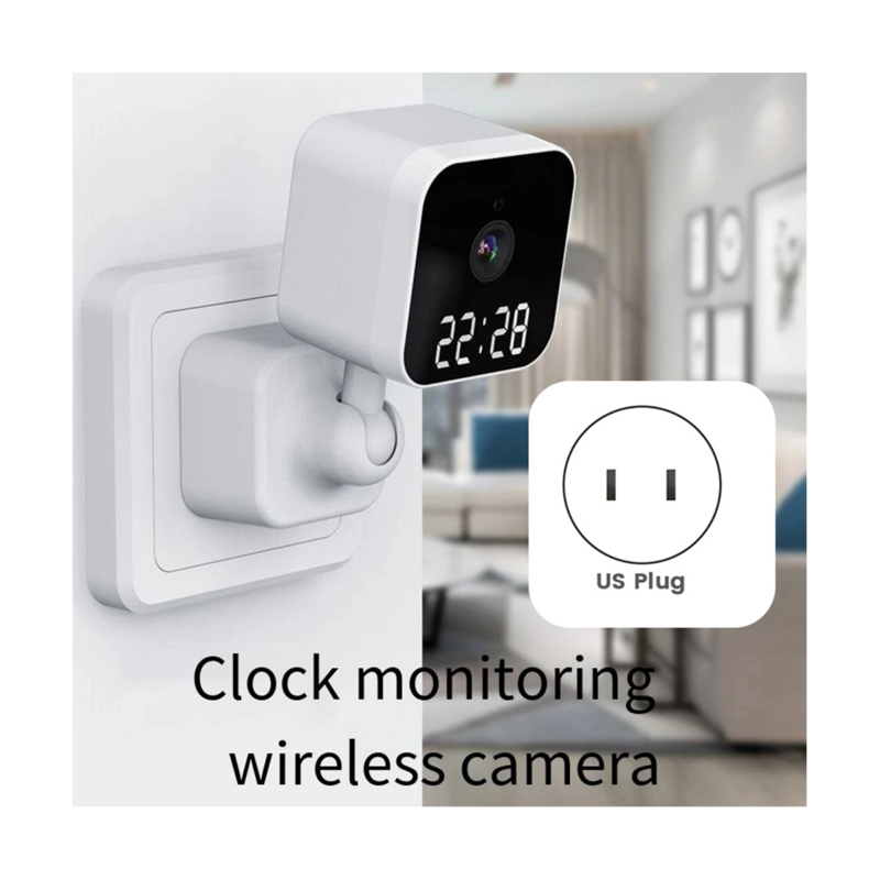 Tuya Wifi Camera Met Digitale Klok Binnenshuis Beveiliging Nachtzicht Videobewaking Draadloze Bewegingscamera-Us Plug
