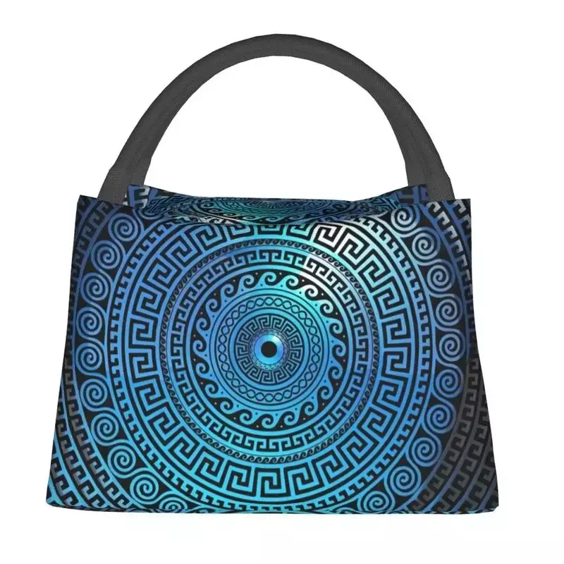 Mati Evil Eye Glass Sky Blue Meandros Patterns Resuable Lunch Box Multifunction Bohemian Cooler Thermal Food Insulated Lunch Bag