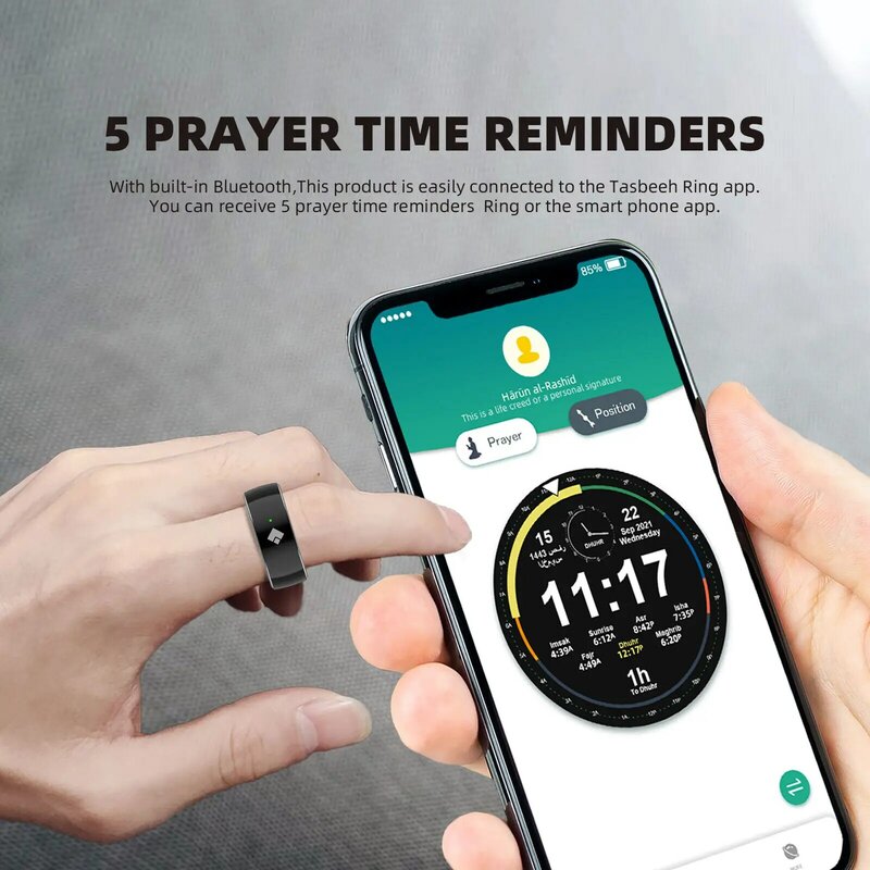 Impermeável Inteligente Tasbih Tally Counter Anel para os muçulmanos, Zik Digital Tasbeeh, 5 Lembrete Prayer Time, Anéis compatíveis com Bluetooth