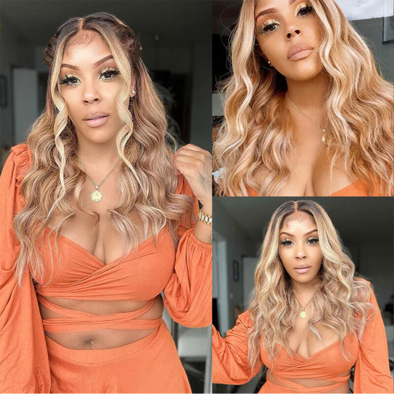 P27/613 Highlight Blonde Human Hair Bundles With Closure 3 or 4  Body Wave Bundles With Transparent Lace Closure Free Part