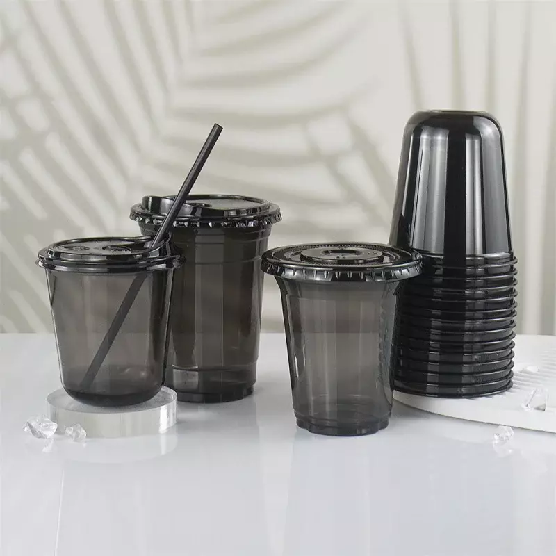 Spersonalizowany produkt fabryczny własne logo 12 16 uncji w formie czarnej filiżanki do kawy dla zwierząt domowych zimny napój bąbelkowe herbata boba jednorazowe plas w kształcie litery u