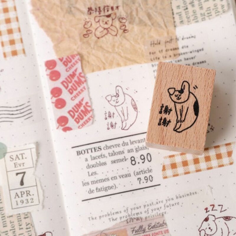 Timbres vintage en bois et caoutchouc, décoration de journal intime, manuel, chien, série 03/Life