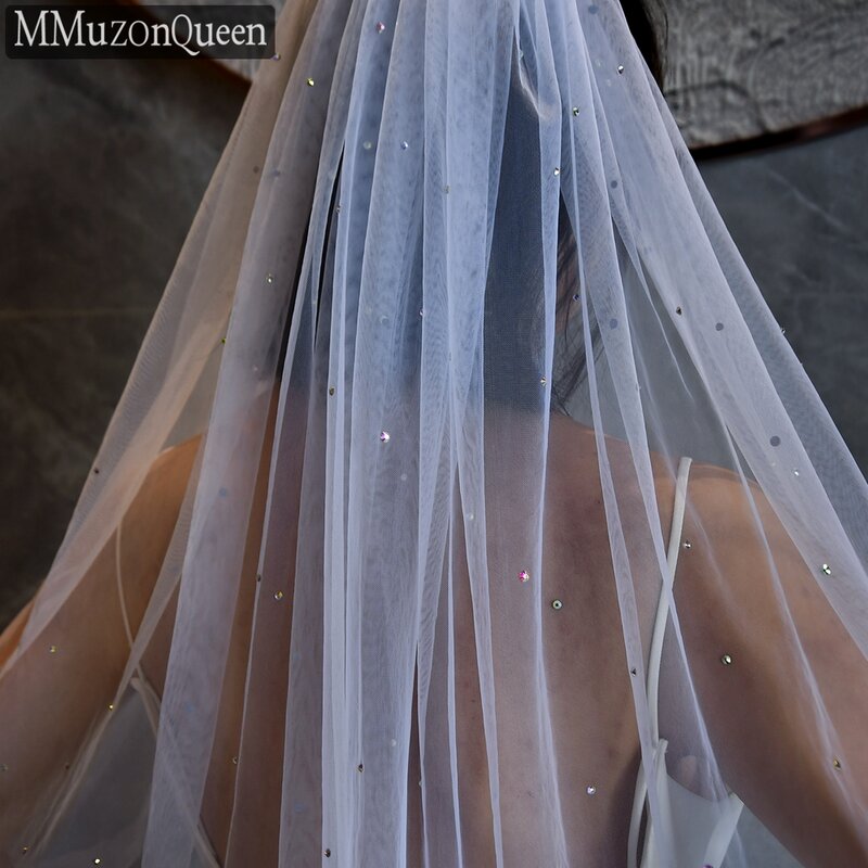 MMQ-velo de novia de diamante M34A con diamantes de imitación de colores, delicado velo de novia de una sola capa con peine, brillante, fiesta de novia, novia2024