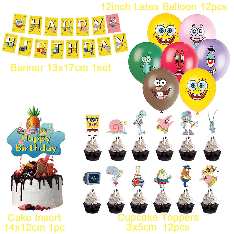 Sponge-Bobed Squarepantsed Theme Birthday Party Decoration Supplies Jednorazowe sztućce Balon Tło Baby Shower Prezent dla dziecka