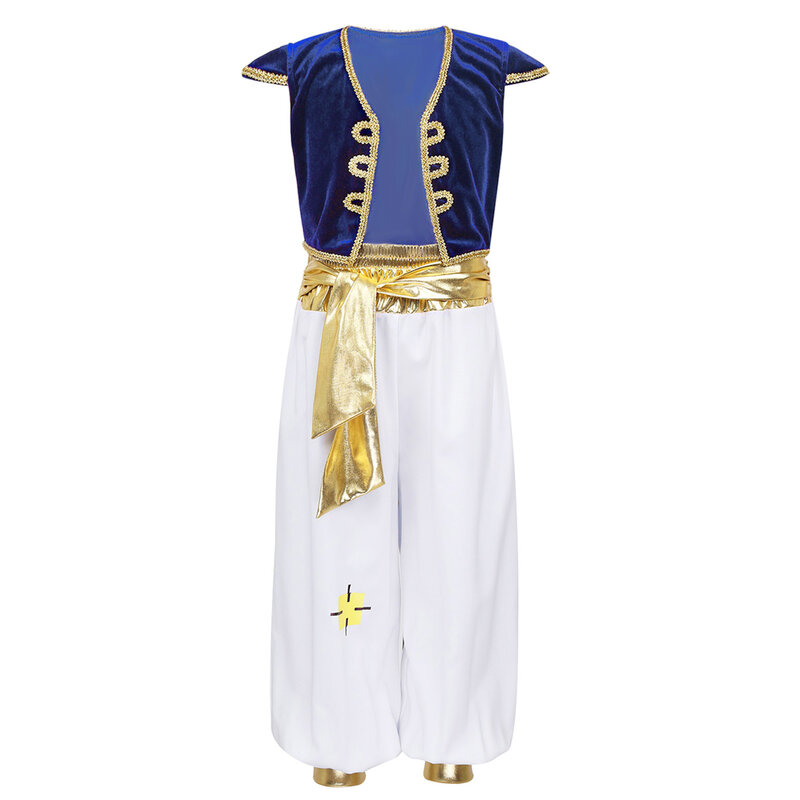 Kids Boys Fancy Arabian Prince Outfits Cap Sleeves Waistcoat with Pants Halloween Fairy Party Carnival Dress Up Cosplay Costume