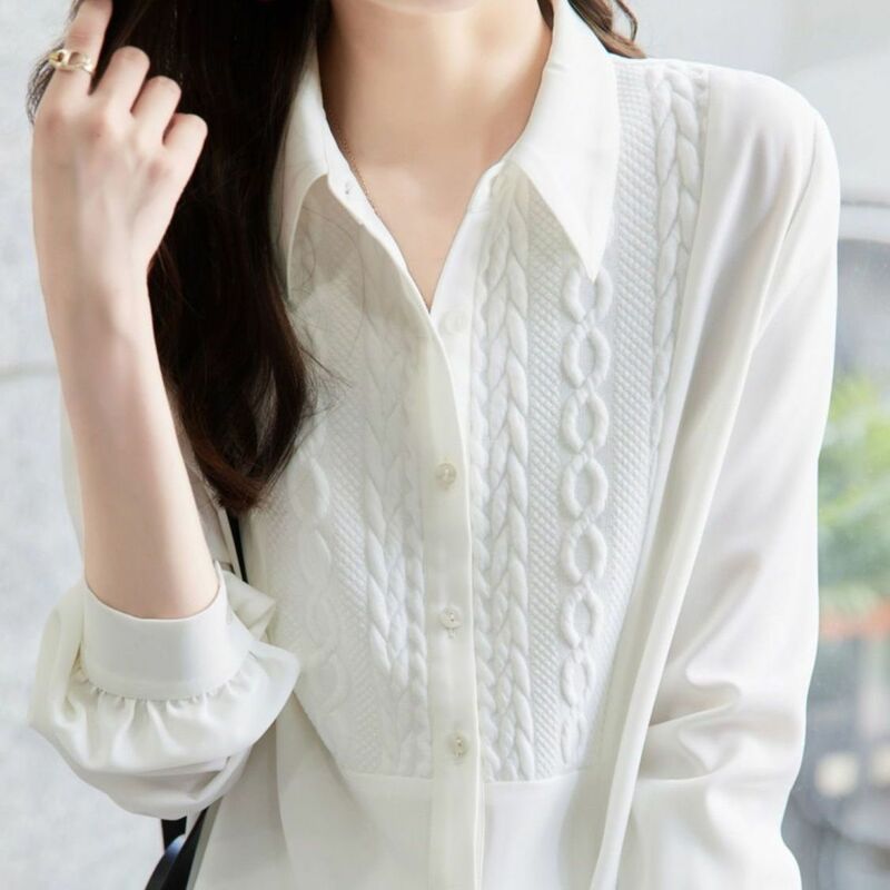 2024 New White Long Sleeved Patchwork Design With A Sense Of Temperament Shirt For Women Spring And Autumn New Top For Women