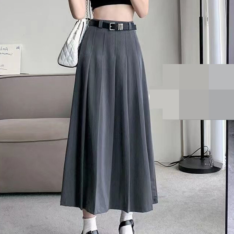 High waisted mid length suit pleated skirt for women's autumn new loose fitting skirt  maxi skirt  Regulai Fit