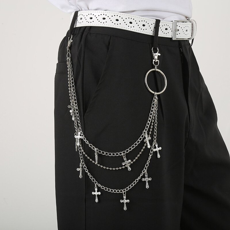 Rok Celana Rantai Gotik Rantai Multi Lapis untuk Liontin Salib Pesona Rantai Pinggang Dompet Rantai Saku Rantai untuk Wanita