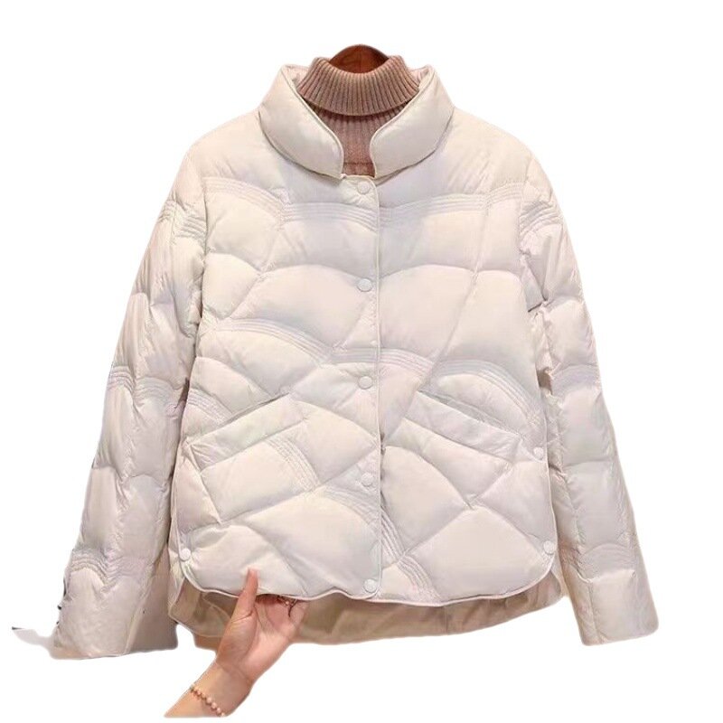 Женское простое пуховое пальто на сезон осень-зима, однотонные легкие парки с воротником-стойкой, женская одежда, одежда с хлопковой подкладкой