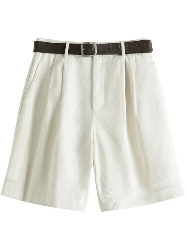 FSLE-Short en jean blanc pour femme, 100% coton, décontracté, sexy, taille haute, vintage, ceinture, été, 2023
