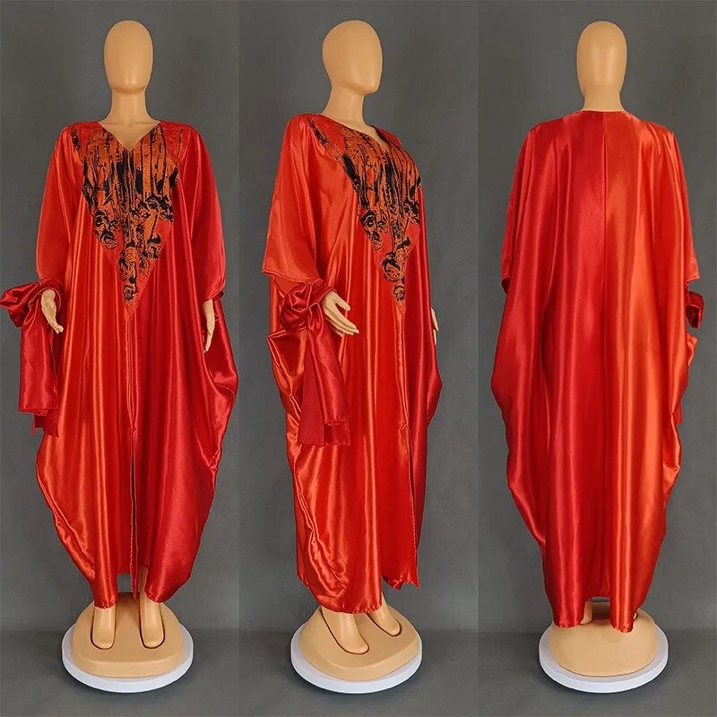 Vestidos africanos de talla grande para mujer, vestido Maxi de fiesta de noche con cuello en V, elegante, moda musulmana Boubou, caftán, otoño y primavera