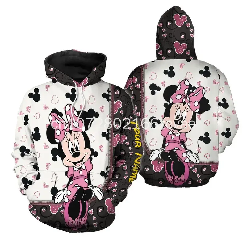Summer Customized Disney Minnie Hoodie 3D Printing Casual Fashion Street Sports Shirt Men's and Women's Children's Hoodie