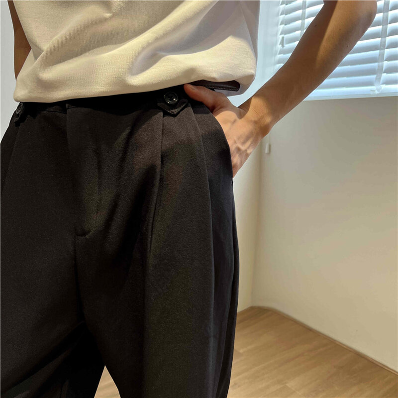 Pantalon noir ingent imbibé pour hommes, pantalon habillé social, droit, jambe large, bureau formel, mode coréenne, fjadt